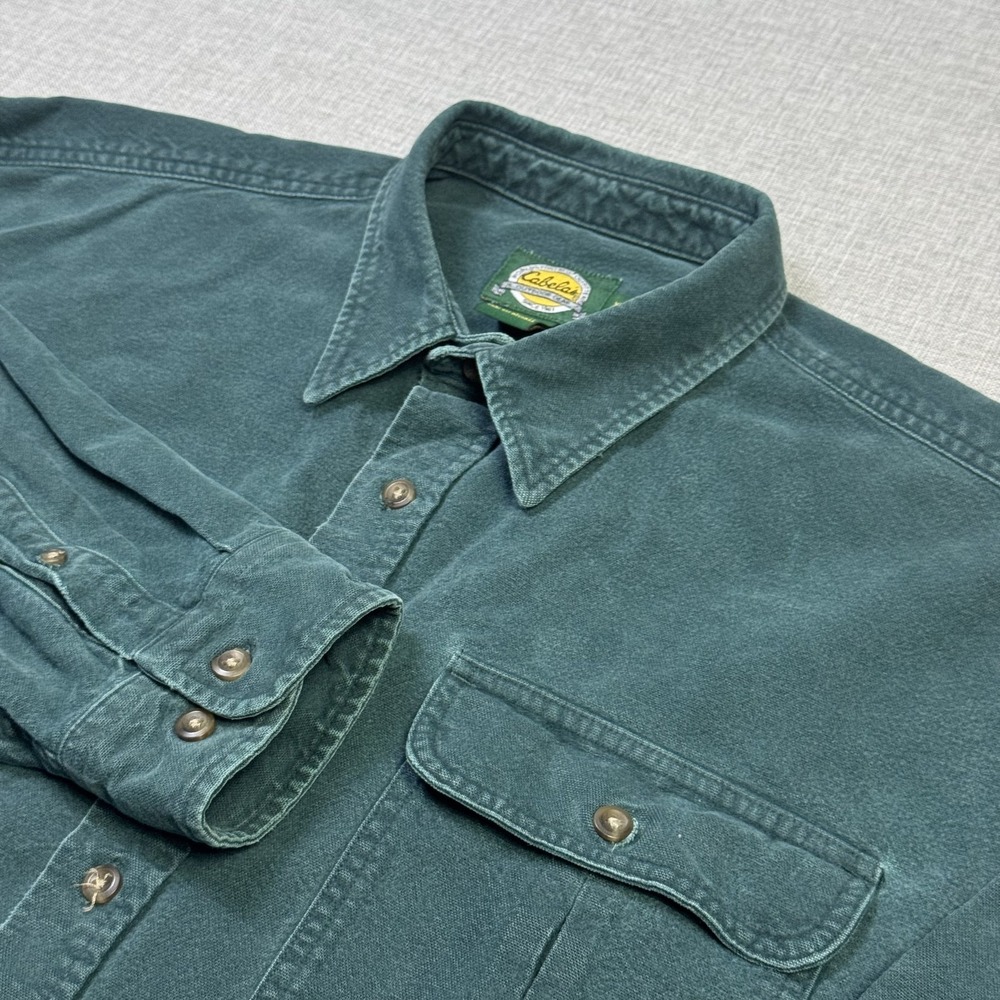 Cabela's Chamois Button-Up Flannel Shirt Mens XL Green Twill Cotton Long Sleeve